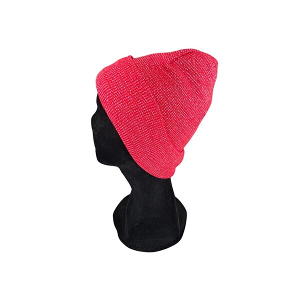 Red Metallic Knit Beanie Hat - Picture 2 of 7